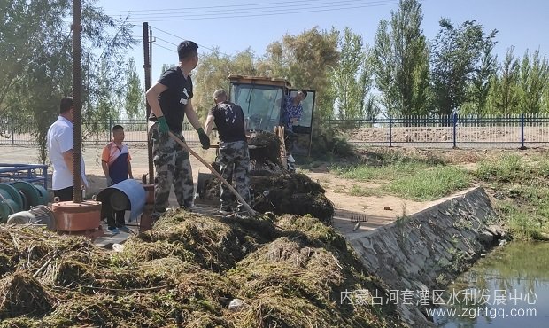 各扬水站打捞水草、清理