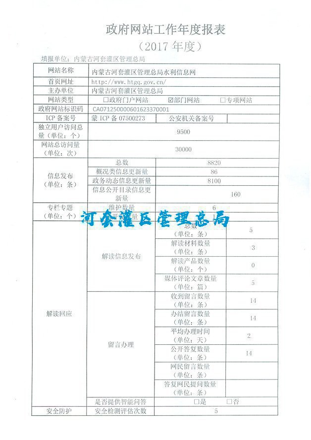 河套灌区管理总局政府网站工作年度报表